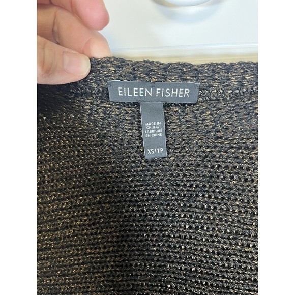 EILEEN FISHER Women's Sweater Size XS Long Sleeve Black/Gold Linen Blend - Picture 5 of 9